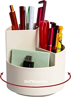 Desk Pencil Pen Holder, 3 Slots 360-Degree Spinning Pencil Pen Desk Organizers, Desktop Storage Pen Organizers Stationery Supplies, Cute Pencil Cup Pot for Office, School, Art Supply, Kids - White