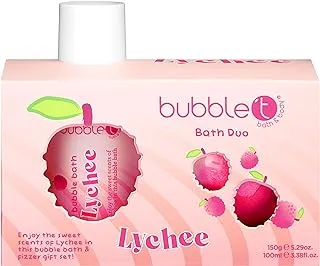 Bubble T Cosmetics Tastea Edition, Fruity Sweet Lychee Fizzy Bath Duo, Bubble Bath 100ml & Bath Bomb Fizzer 150g