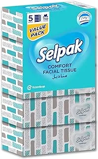 Selpak Comfort Boxed Facial Tissue 150 sheets 2 ply, Pack of 5