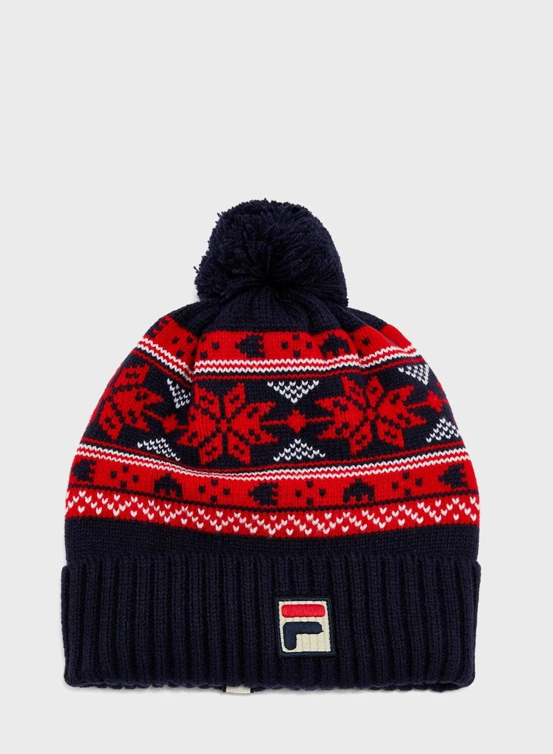 FILA Ribbed Turn Up Pom Beanie