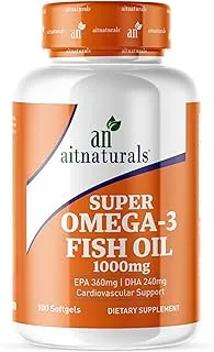 aitnaturals Omega 3 Fish Oil - 1000mg (100 Softgels) | Support Immune System, Cognitive Function, Heart & Joint Health, Improve Hair, Eyes, Skin Health & Brain Function | Non-GMO, Gluten Free