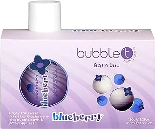 Bubble T Cosmetics Tastea Edition, Fruity Sweet Blueberry Fizzy Bath Duo, Bubble Bath 100ml & Bath Bomb Fizzer 150g