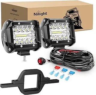 Nilight 2Pcs 4 Inch Led Pods 2.5 Inch Tow Hitch Mounting Brackets LED Backup Reverse Lights Rear Search Led Light Bar with Wiring Harness Kit -2 Leads for SUV Truck Trailer,2 Years Warranty