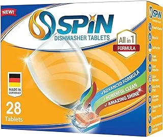 SPIN Dishwasher Detergent Tablets, 28 Tablets, All Actions, MADE IN GERMANY