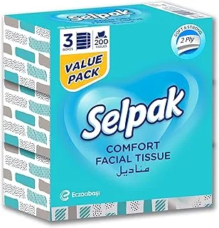 Selpak Comfort Boxed Facial Tissue 200 sheets 2 ply, Pack of 3