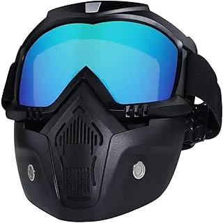 Sulfar Motorcycle Helmet Riding Goggles Glasses With Removable Face Mask,Detachable Fog-proof Warm Goggles Mouth Filter Adjustable Non-slip Strap Vintage Bullet Fight Motocross