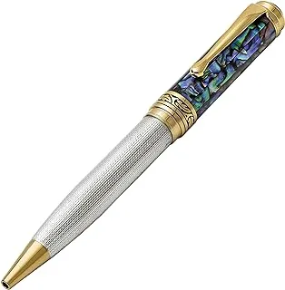 Xezo Maestro Solid 925 Sterling Silver Blue Paua Sea Shell Luxury Ballpoint Pen. No Two Alike, Serialized. 18k Gold Plated (Maestro 925 Sea Shell B)