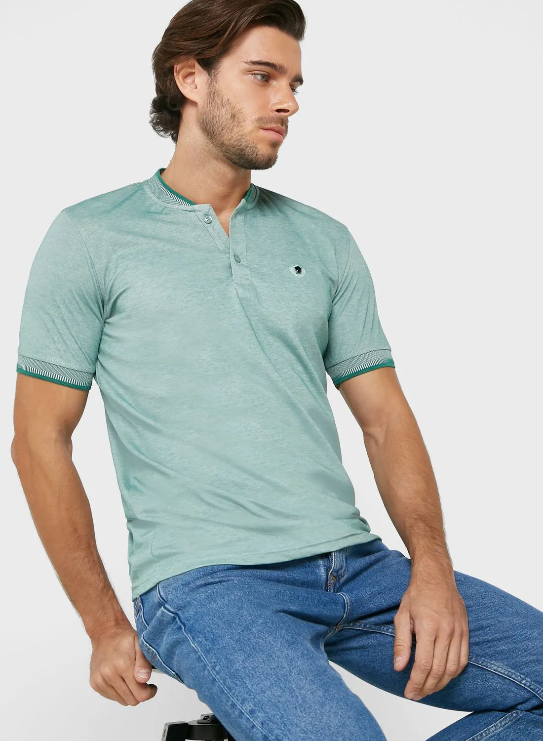 Robert Wood Grandad Collar Polo Shirt