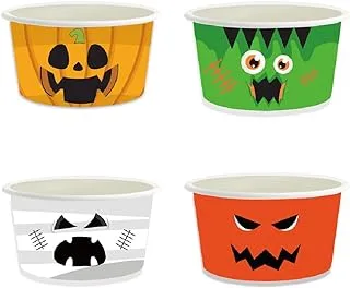 thePartyPopper Halloween Disposable Paper Cups Pack of 12 Halloween Treat Snack Cups Disposable Paper Cup Ice Cream Bowls Snack Cups Bowls for Food, Soup Hot Cold Drink Halloween Party Supplies