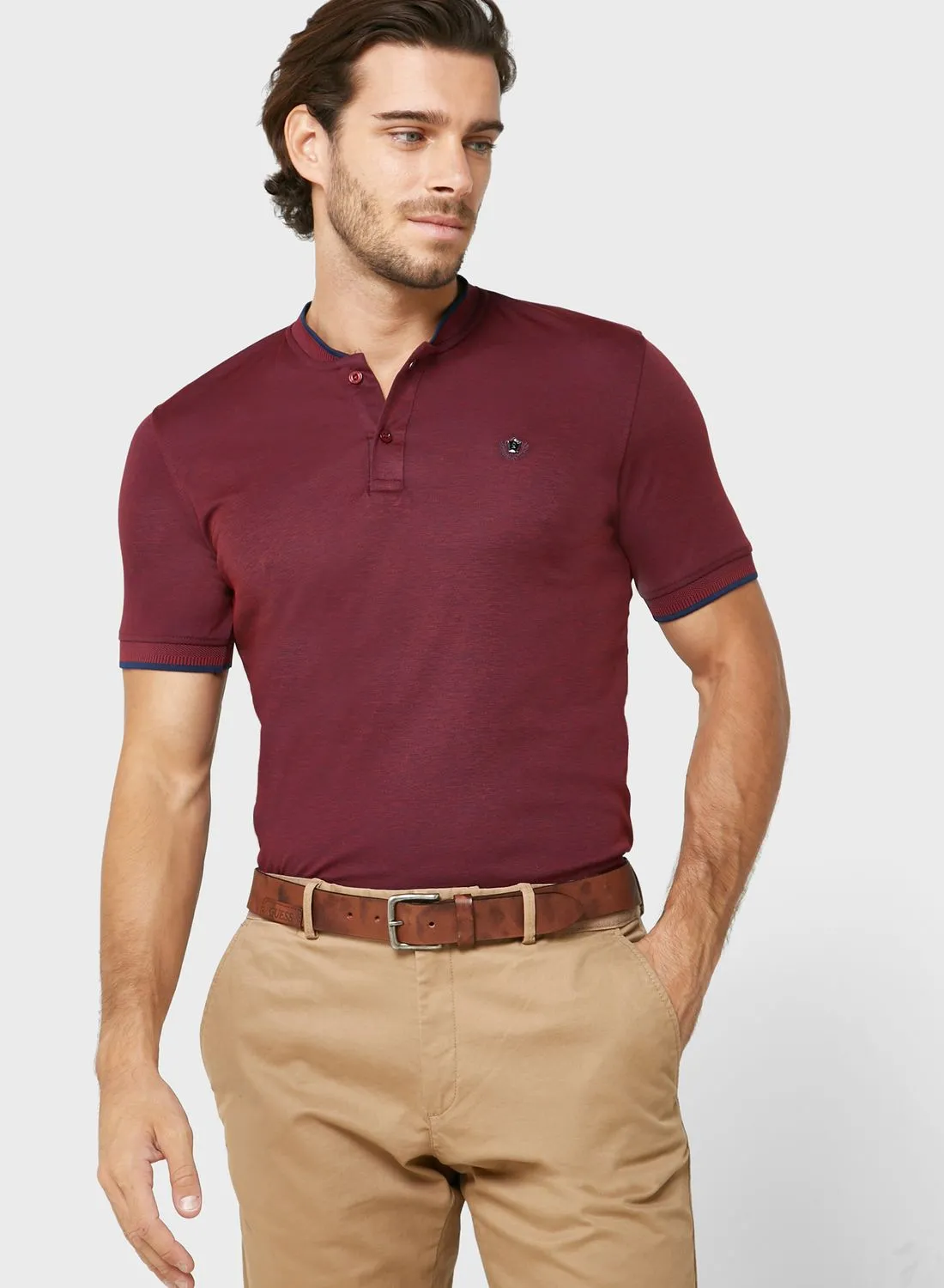 Robert Wood Grandad Collar Polo Shirt