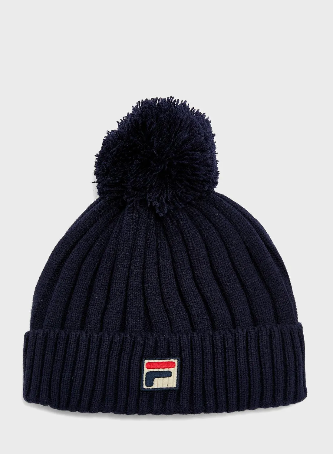 FILA Ribbed Turn Up Pom Beanie