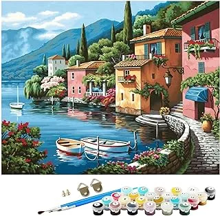 Mumoo Bear Painting by Number Kits for Adult, DIY Canvas Oil Painting Kit for Kids or Beginner with Paint brushes Acrylic Pigment Drawing Paintwork 16x20inch Without Frame (Sea view)