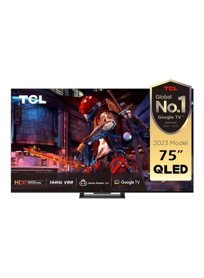 TCL 75 Inch 4K Ultra HD QLED Smart TV, Google TV With Hands-Free Voice Control, Game Master 2.0, Dolby Vision IQ-Atmos, HDR 1000 Nits, IMAX Enhanced, 144HZ VRR, 2023 Model 75C745 Black