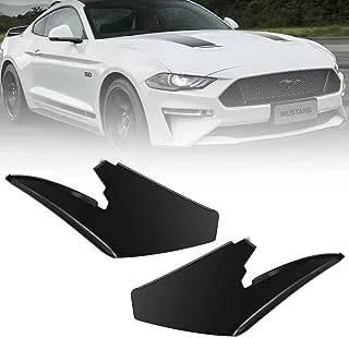 طائرات الغطس الأمامية السفلية من LitMiRaCle لسيارة Ford Mustang 2018-2023، موستانج GT/Ecoboost ملحقات الناشر الجانبية Canard Front Bumper Splitter Trim، أسود، قطعتان