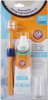 Arm & Hammer Fresh Spectrum Puppy Dental Kit for Small Dogs | Puppy Tooth Brushing Kit 360 Degree Dog Toothbrush, 2 oz Baking Soda Toothpaste, Finger Brush | Cleans Plaque and Tartar