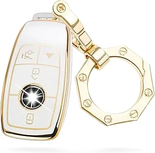 غطاء غطاء مفتاح السيارة لسيارة Mercedes Benz Key Fob مع سلسلة مفاتيح ذهبية تناسب فئة Mercedes Benz ESACG