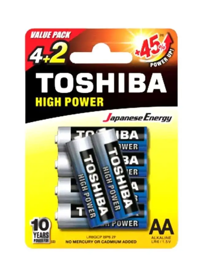 Toshiba 6-Piece High Power Alkaline AA Battery Pack Blue/Silver