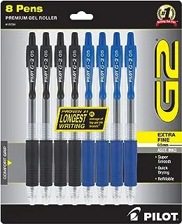 Pilot G2 Premium Refillable & Retractable Gel Ink Pens, Extra Fine Point (0.5mm), Black/Blue, 8 Count (16594)