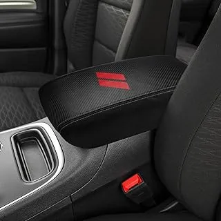 INTGET Car Center Console Armrest Cover for Dodge Durango Accessories 2011-2020 Leather Arm Rest Box Lid Cover Seat Protector (2011-2020, Black with Carbon Fiber Texture)