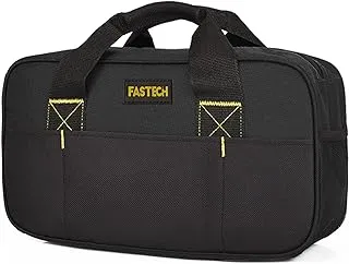 FASTECH 14 Inch Small Tool Bag,Wide Mouth Tool Tote Bag,Waterproof Tool Organizer Bag,Electricians Repairman Tools Tote Bag Double Fabric Storage Bag (Black)