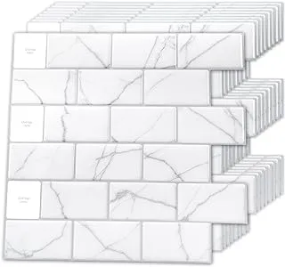 Art3d 10-Sheet Peel and Stick Backsplash, 12 in. x 12 in. Subway Tiles in Marble Design