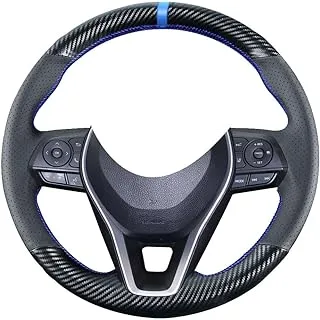 Kivnto DIY Stitching Carbon Fiber Steering Wheel Cover for Toyota RAV4 SUV Avalon 2019-2023 / Camry 2018-2023 Corolla 2020-2024 15 inches Black Leather Interior Accessories (2018 Camry-Blue)