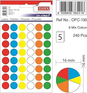 Tanex Round Adhesive Labels 25mmx25mm 20LabelsX5 Sheets Assorted Colour