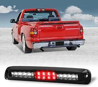 KOMAS High Mount Waterproof Dual Row LED Third Light Brake Light for 1999-2006 Chevrolet Silverado/GMC Sierra GMT800 (Black Smoke Lens)