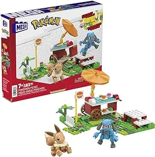 MEGA ​ Pokémon Adventure Builder Picnic toy building set, Eevee and Riolu figures​​, 193 ​bricks and pieces, gift set for boys and girls, ages 7 and up, HDL80