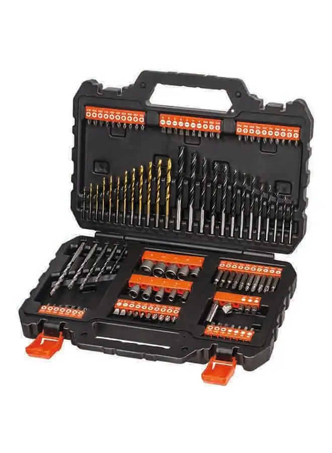 BLACK+DECKER 109-Piece Drill Bits Sets, Socket Holder, Screwdriver Bits And Magnetic Holder For Drilling, Screwdriving And Fastening With Kitbox A7200-XJ Black/Orange 31.5 x 22 x 6.6cm