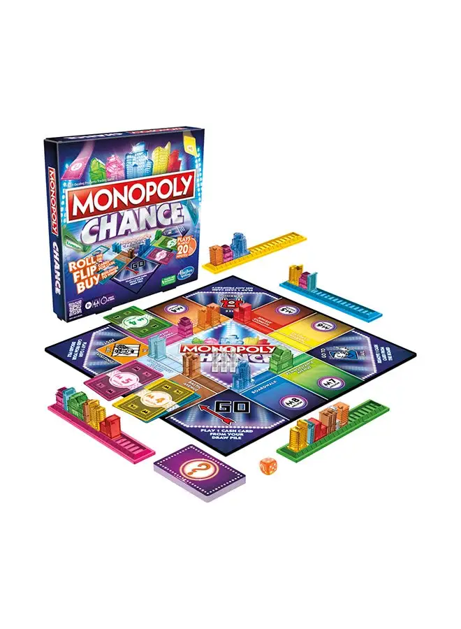 Monopoly Chance Board Game For Adults And Kids Fast-Paced Family Party Game Ages 8+ 2-4 Players - 20 Mins Average