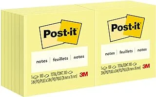 Post-it Notes Canary Yellow 654 3 x 3 in (76 x 76 mm), 12 pads/pack | Yellow Color | Sticky Notes | For Note Taking, To Do Lists and Reminders | Clean Removal | Recyclable | 100 sheets/pad