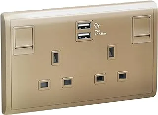 Schneider Electric Pieno, 2 Gang, Power Socket-Outlet + USB Charger, 13A, 2.1A USB, Wine Gold, E82T25USB_WG_G12