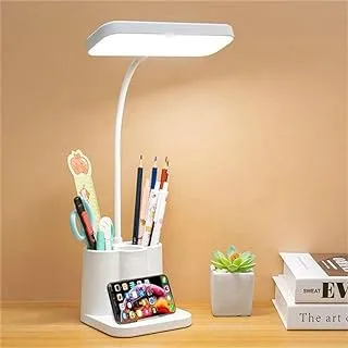 ECVV LED Desk Lamp with Pen Holder, Desk Light for Computer/Desktop - White, Rechargeable, Eye-Caring, Flexible Gooseneck - Bedside Table Lamp for Reading, Small Study Lamp for Kids, Home, Office