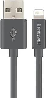 Honeywell USB to Lightning cable, MFI certified lighting connector, Fast Charging, Non-Braided sync and charge cable for iPhone, iPad, Airpods, iPod, 4 Feet (1.2M)- Grey