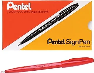 Pentel Sign Pen Fiber-Tipped Pen, Red Ink, Box of 12 (S520-B)