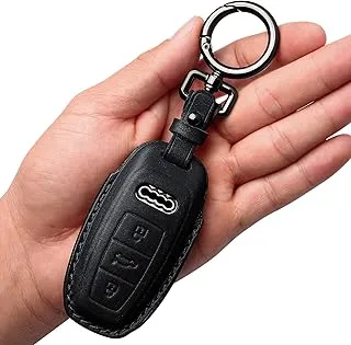 Tukellen for Audi Key Fob Cover Leather with Keychain,Leather Key Case Protector