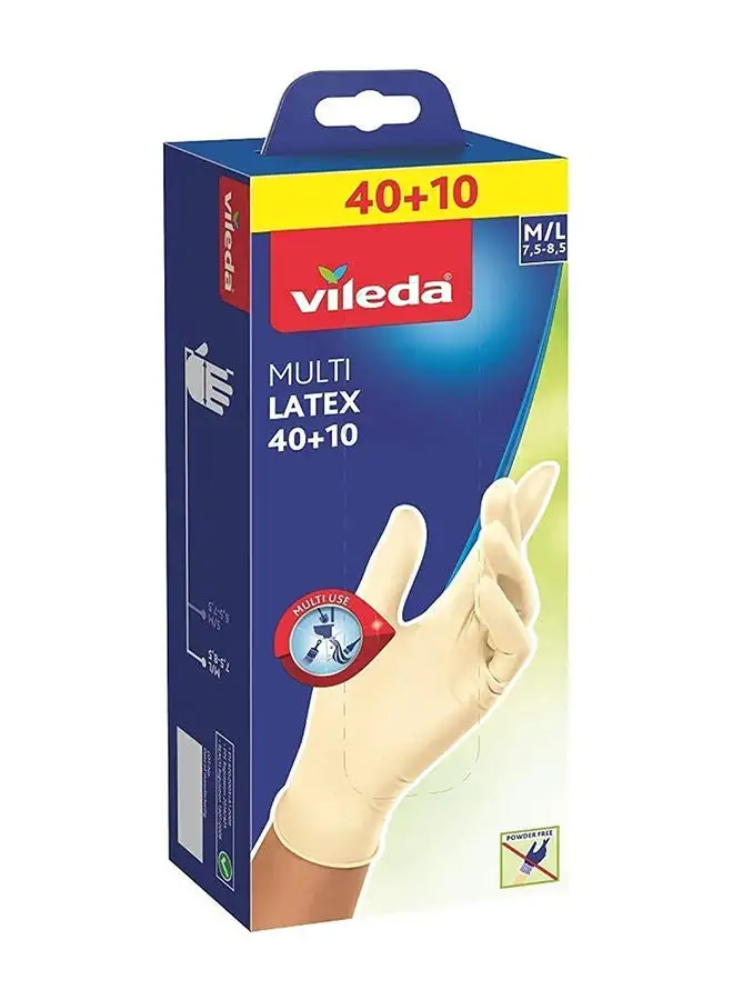 Vileda Vileda Disposable Multi Latex Gloves, Powder-Free, Ambidextrous Wear,  Medium/Large, Pack Of 50, White