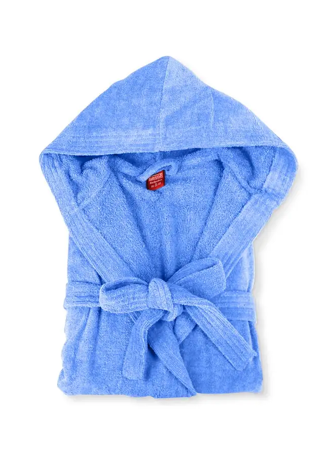 White Rose Bathrobe Unisex Adult velour Salerino 100% Cotton 1250 Grams Luxury Feel Premium Look Super Absorbent Quick Dry Hood & Pocket Size Medium Blue Color