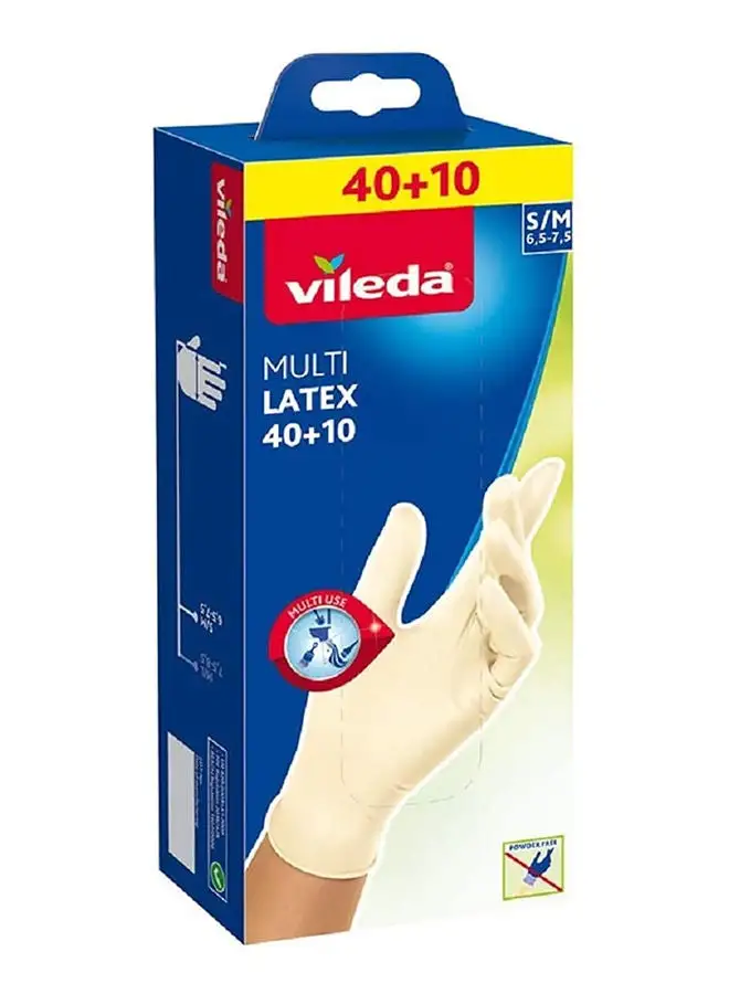 Vileda Vileda Disposable Multi Latex Gloves, Powder-Free, Ambidextrous Wear,  Small/Medium, Pack Of 50, White