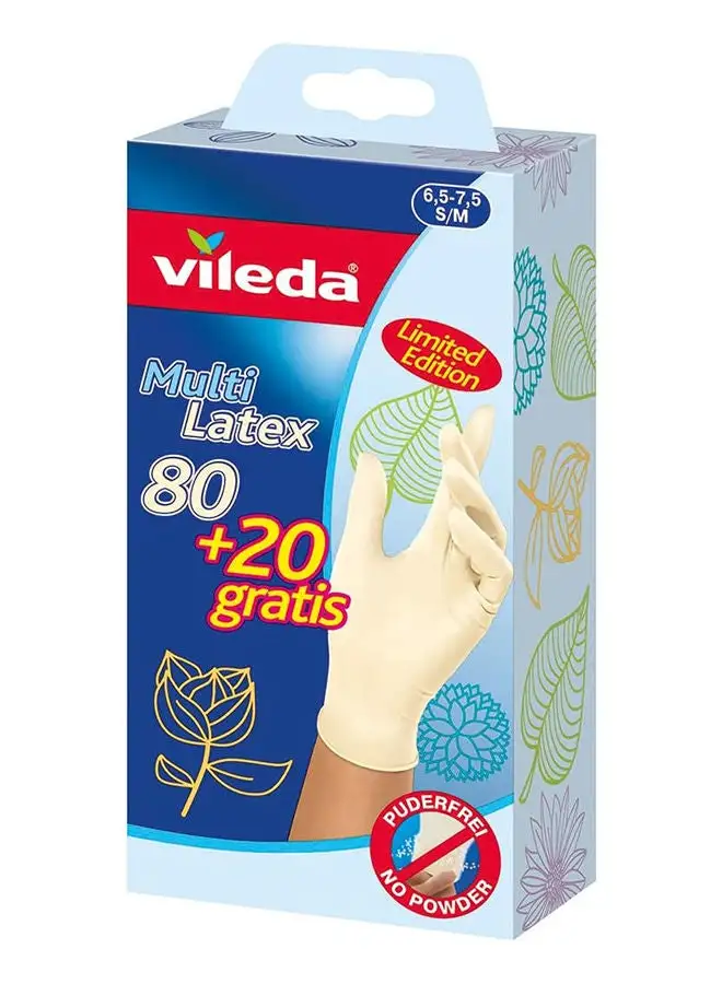 Vileda Vileda Disposable Multi Latex Gloves, Powder-Free, Ambidextrous Wear,  Small/Medium, Pack Of 100, White