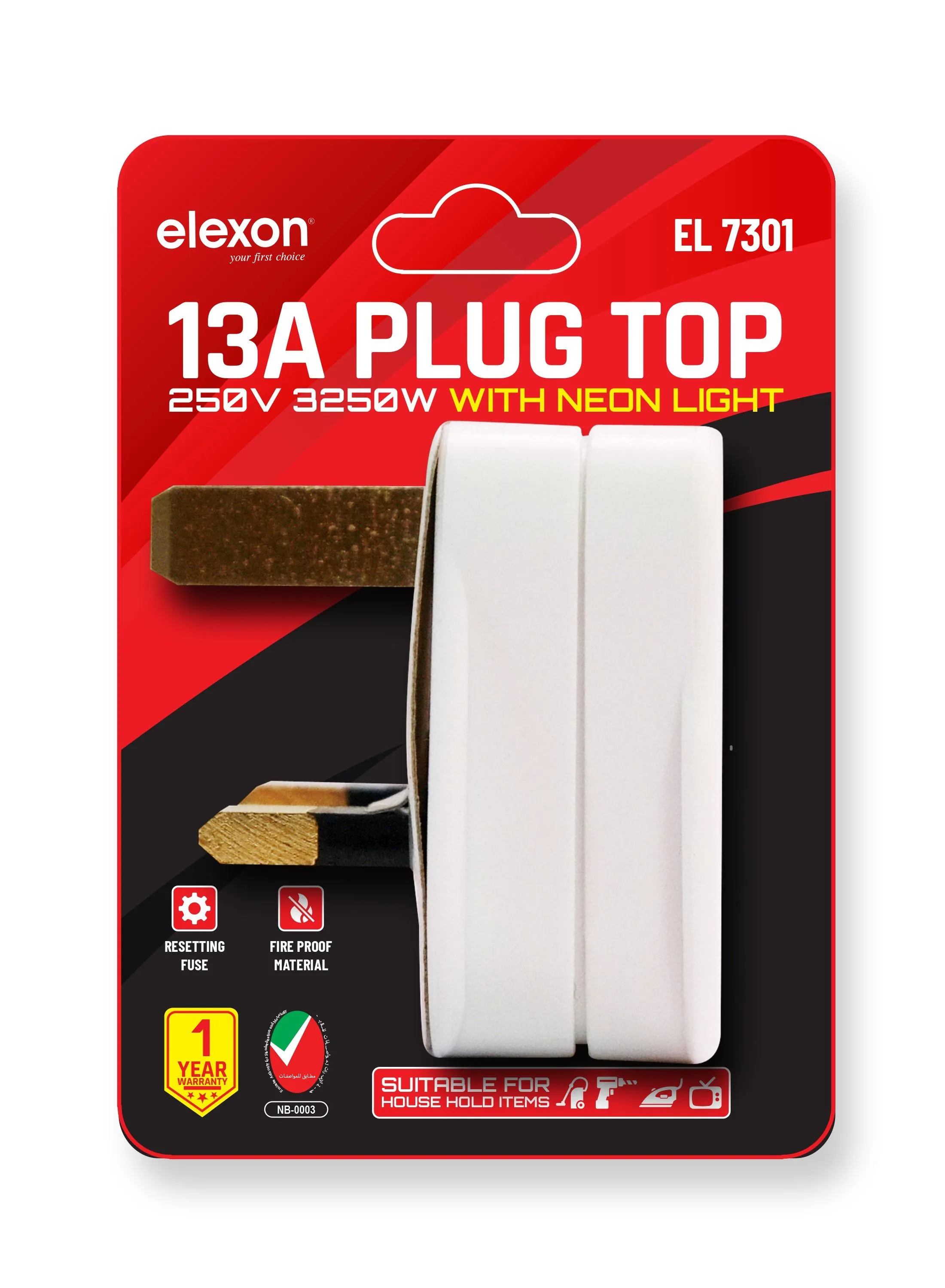 elexon Elexon EL 7301 Plug Top - Fitted 13 A Fuse, Power Indicator, Resetting Fuse, Fireproof Materials - Ideal for Domestic and Commercial Use