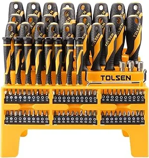 TOLSEN 20185 Screwdriver Set with Screwdriver Holder 100 Pieces Assorted Screwdrivers + Inserts + Professional Sockets