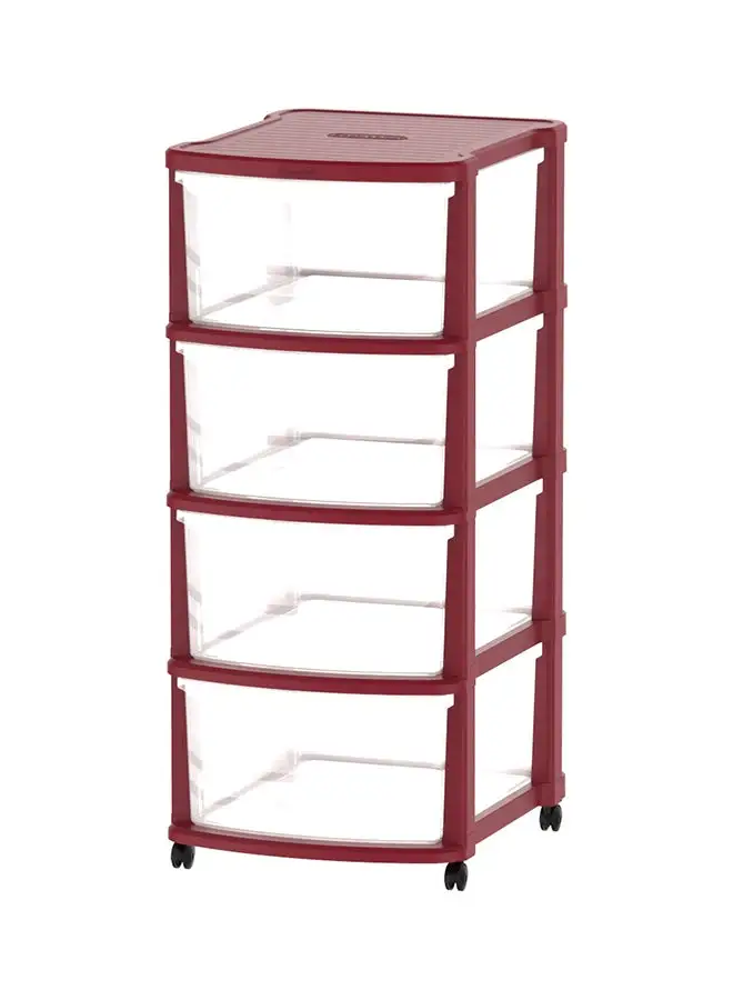 Cosmoplast 4-Tiers Multipurpose Storage Cabinet With Wheels Red