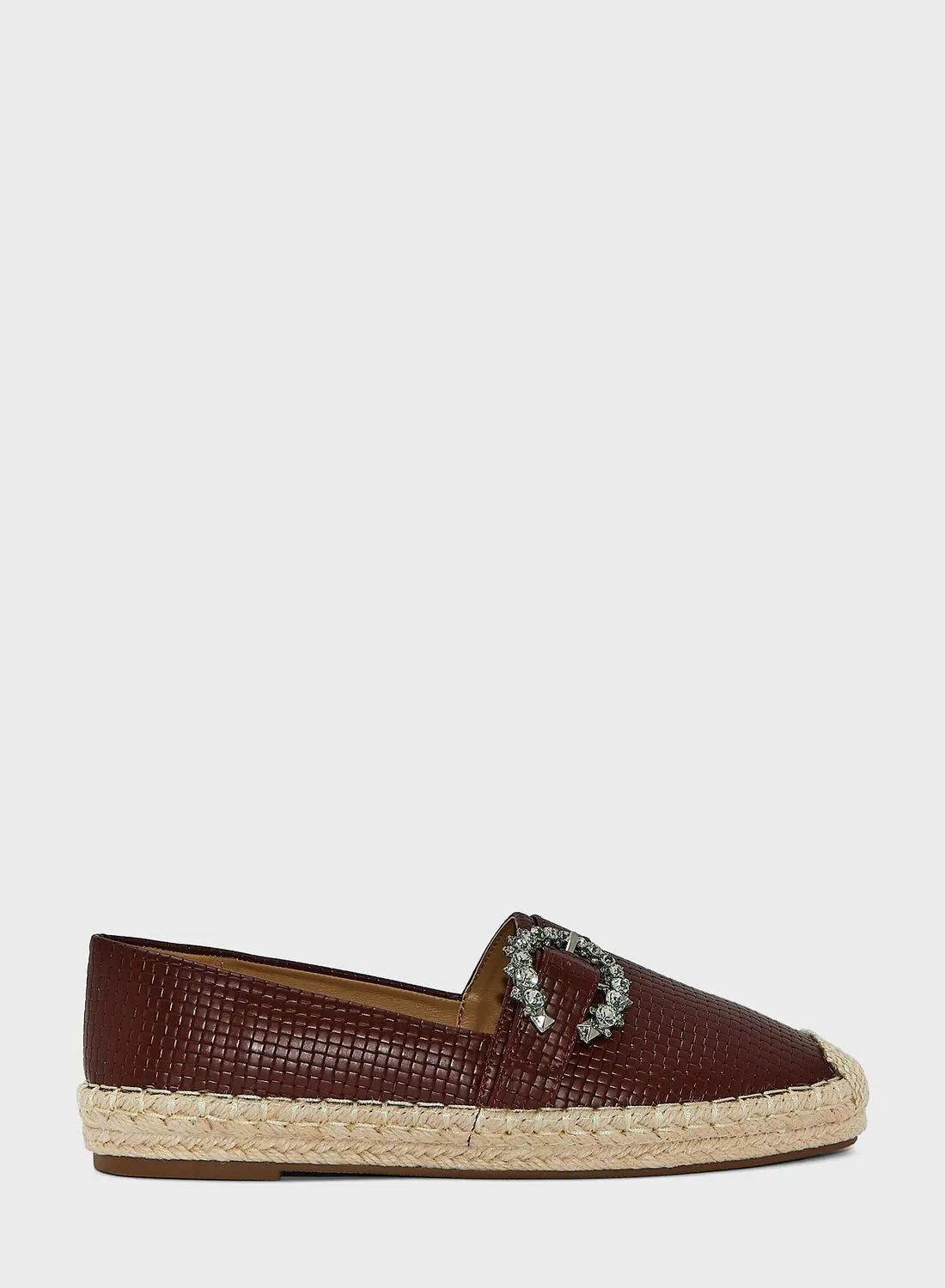 ELLA Textured Diamante Buckle Flat Espadrille