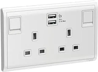 Schneider Electric Pieno, 2 Gang, Socket with USB, 13A, White, E82T25USB_WE_G12