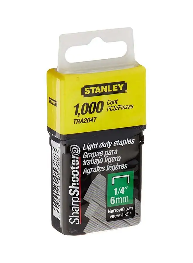 Stanley 1000-Piece Staples 6mm Light Duty 1-TRA204T Silver 6mm