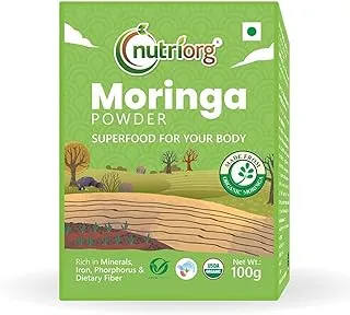 Nutriorg Organic Premium Moringa Leaves Powder | Moringa Oleifera | (100 Gm) | Great in Drinks and Smoothies | Supports Weight Loss