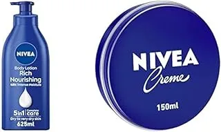 NIVEA Body Lotion Extra Dry Skin, Nourishing Almond Oil & Vitamin E, 625ml+ NIVEA Creme Moisturising Cream, Universal All Pourpose Face Body Hands, Tin 150ml