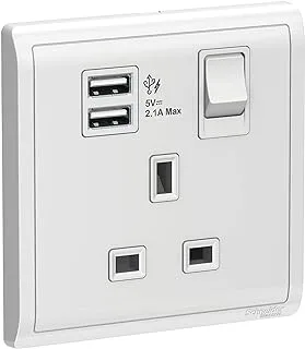 Schneider Electric Pieno, 1 Gang, Socket with USB, 13A, White, E8215USB_WE